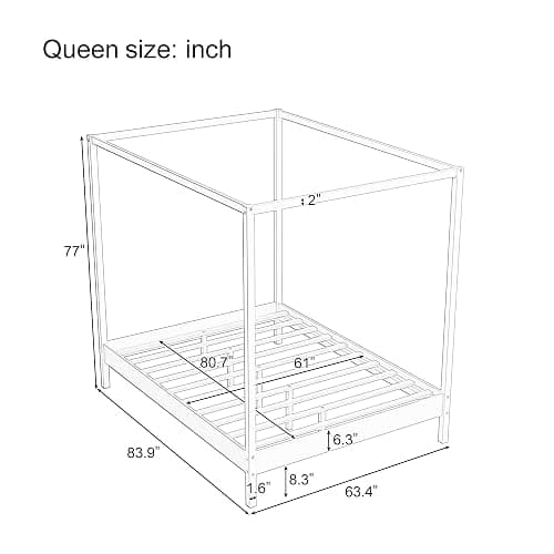 Merax Wooden Canopy Bed with Four Posters, Queen Size Canopy Bed Frame & 8.3" Storage Space Under Bed, Solid Wood Slats Support, No Box Spring Needed, Easy Assembly, Natural thumbnail 2