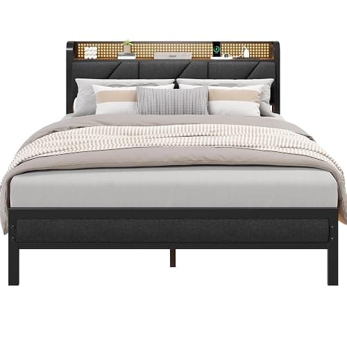 Furnulem Queen Bed Frame with Headboard and Storage Shelf, LED Light and Charging Station, Metal Platform Bed with Heavy Duty Slats, No Box Spring Needed, Noise Free & Easy Assembly thumbnail 9
