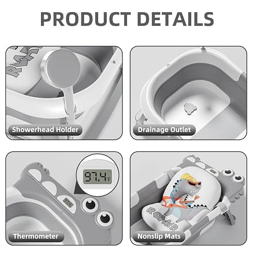TPN Collapsible Baby Bathtub, Baby Bath Tub with Soft Cushion & Real-Time Thermometer, Baby Bathtub Infant to Toddler Tub (0-36 Months), Portable Newborn Travel Bath tub thumbnail 5