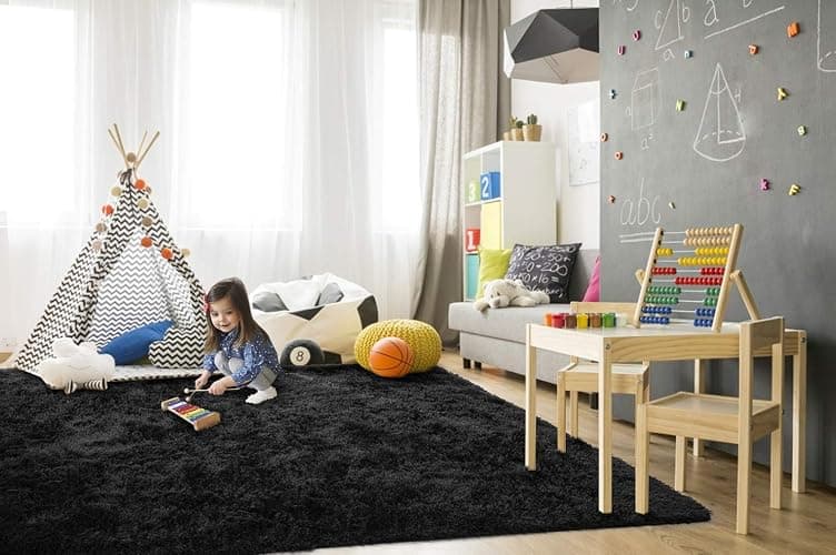 TWINNIS Super Soft Shaggy Rugs Fluffy Carpets, 3x5 Feet, Indoor Modern Plush Area Rugs for Living Room Bedroom Kids Room Nursery Home Decor, Upgrade Anti-Skid Rectangular Fuzzy Rug, Black thumbnail 4