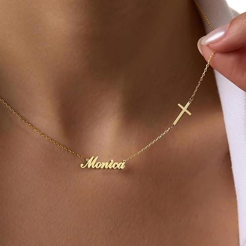 Elemtansy Custom Name Necklace with 1-3 Tiny Names - 18K Gold-Plated Family Necklace Personalized with Heart, Cross, Paw Print - Christmas Jewelry Gifts for Mom, Wife thumbnail 3