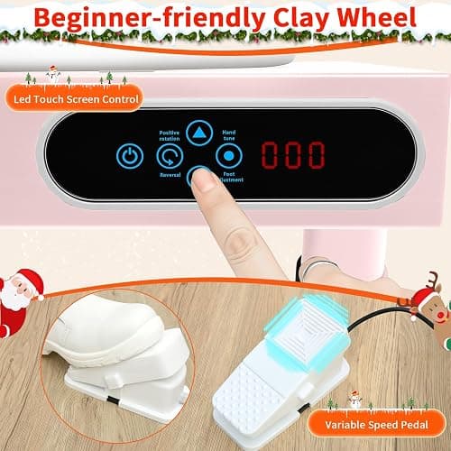 MZOKUU Pottery Wheel for Adults, 10 Inch Ceramic Wheel Forming Machine with LCD Touch Screen 50-320RPM Speed Adjustable and Foot Pedal Detachable Basin, Home DIY & Art Craft, Pink thumbnail 3