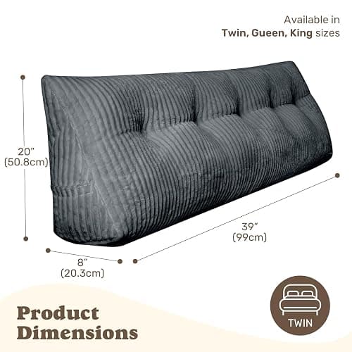 Deodar Headboard Pillow Twin, Wedge Pillows Headboard Triangle Reading Back Pillow with Removable Cover for Dorm Gaming Sleeping TV, Grey thumbnail 2
