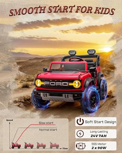 First Ride On Ford Bronco 24V Ride on Toys for Boys & Girls, 2 Seater Kids Electric Car with Remote Control, Kids Ride on Truck with 4 Wheels Suspension, Led Lights, Safety Belt (24V, Red) thumbnail 8