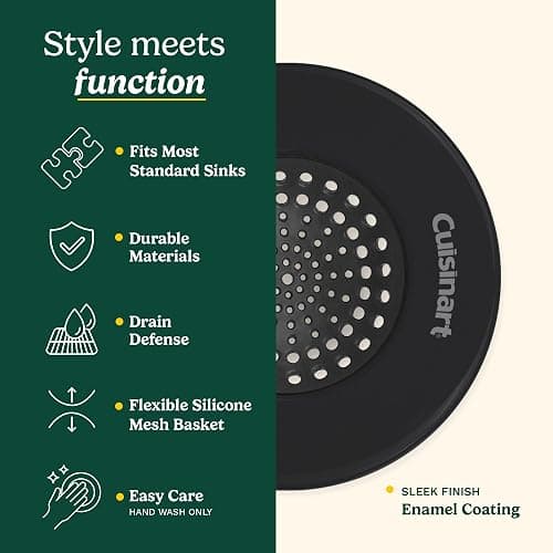 Cuisinart Sink Strainers- 2 Pack Kitchen Sink Drain Strainer & Food Catcher with Enamel-Coated Stainless Steel Rim and Silicone Base, Fits Standard 3.5" Drains, Outer Diameter 4.35", Scratch-Safe thumbnail 4