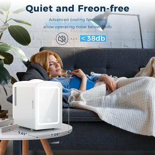 Antarctic Star Makeup Compact Refrigerator with LED Mirror, 4L Mini Fridge, Skin Care, for Bedroom, Car, Office & Dorm, Portable Small Cooler for Cosmetics, White thumbnail 6