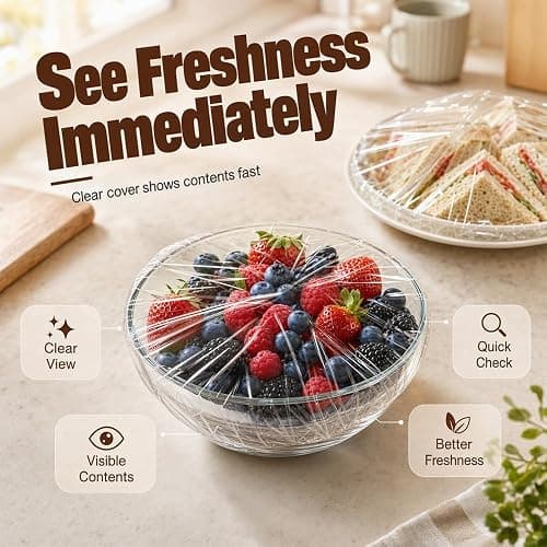 Disposable Stretch Food Cover Elastic Bowl Covers Food Storage (White X100) | 2026 New Reusable Fresh Keeping Bags Elastic Bowl Covers 100PCS, Disposable Elastic Food Covers for Kitchen Appliance thumbnail 6