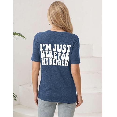 Zoemghc Auntie Shirt Women I’m Just Here for My Nephew Shirts Cool Aunts Club Tee Funny Auntie Print Graphic Aunt Gift Tops thumbnail 3