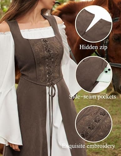 Scarlet Darkness Renaissance Dress Women Pirate Halloween Witchy Cosplay Overdress with Pockets thumbnail 2