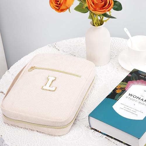 Bible Cover for Women, Initial Personalized Bible Gift - Bible Case for Men - Bible Holder - Bible Bag - Bible Carrier - Bible Carrying Case with Pockets for Bible Study Suppliers, Bible Accessories - L - Ivory thumbnail 6