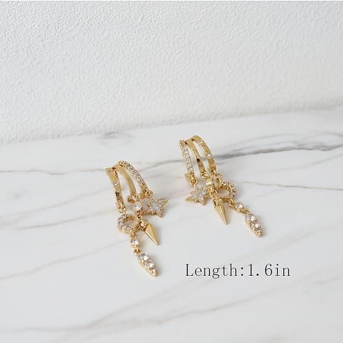 Gold Dangle Earrings Stack for Women Trendy, Dainty 14K Gold Plated Hypoallergenic Triple Huggie Moon and Star Celestial Small Hoop Drop Earrings Cute Statement Valentine Earrings Jewelry aretes de mujer thumbnail 5