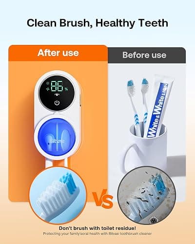 Bitvae Toothbrush Cleaner & Toothbrush Holder, Cleaning and Air Drying, LED Smart Screen, Rechargeable Wall Mount Toothbrush Holder for Bathrooms thumbnail 2