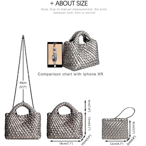 OUYGZOU Woven Tote Bag for Women with Coin Purse, Foldable Chain Small Crossbody Handbags, Fashion Shoulder Bag, Hobo Satchel thumbnail 3
