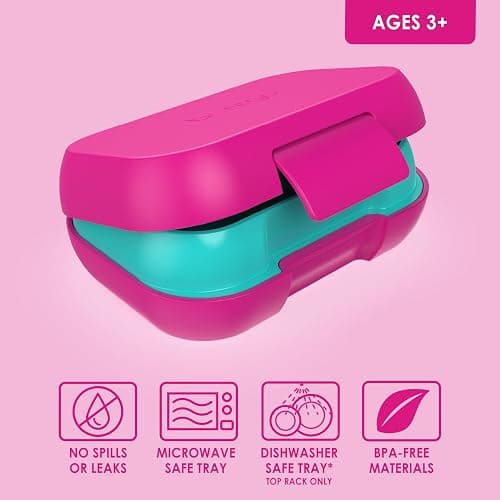 Bentgo Kids Snack - 2 Compartment Leak-Proof Bento Box Container for Snacks and Small Meals, Easy-Open Latch, Dishwasher Safe, BPA-Free for School, Daycare, & Sports - Ideal for Ages 3+ (Fuchsia/Teal) thumbnail 4