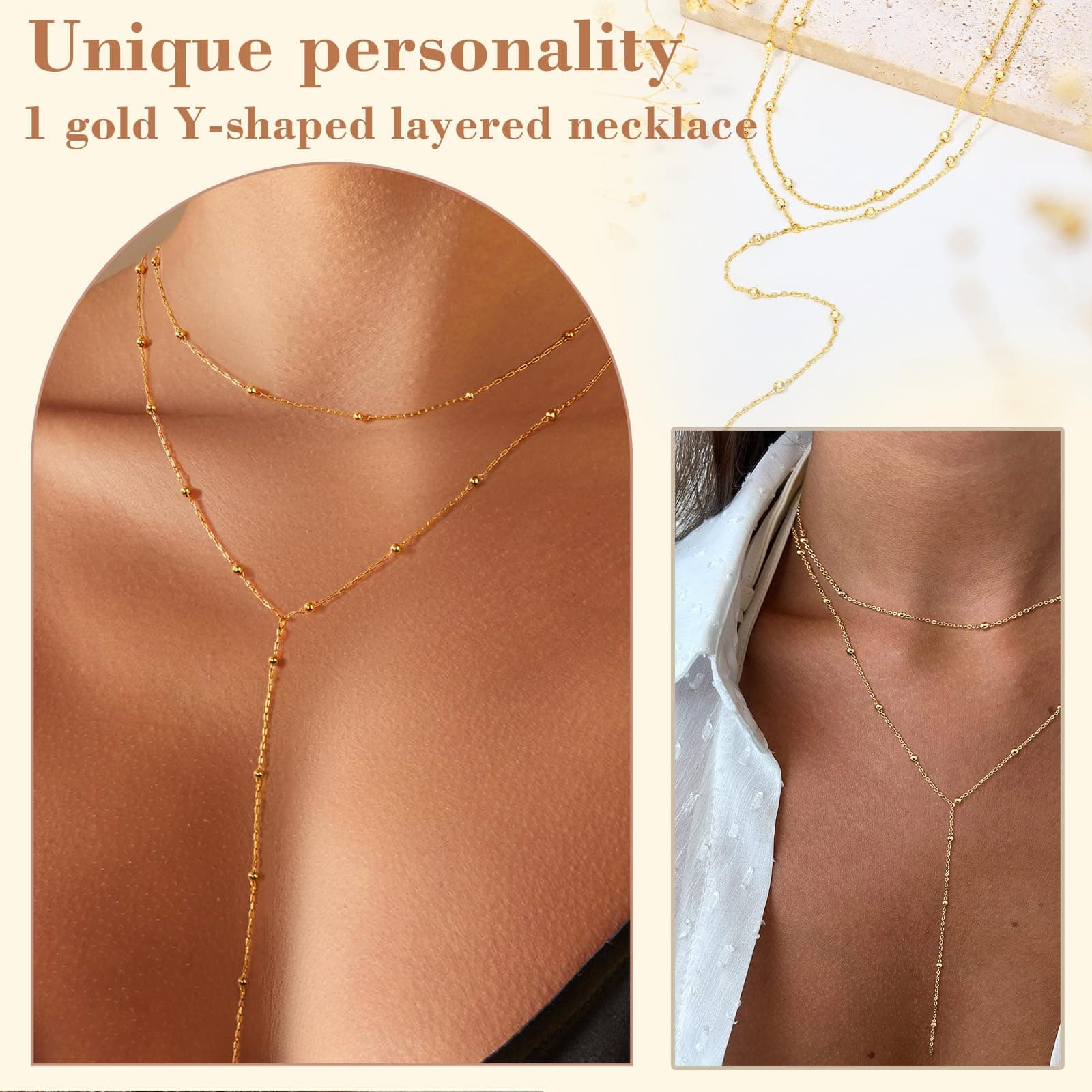 Lange Y-ketting voor vrouwen Multi-rij ketting roestvrij staal in goud, sieraden voor vrouwen, elegante lange ketting voor vrouwen, ketting set, eenvoudige gouden sieraden thumbnail 5