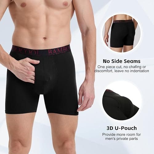 BAMBOO COOL Men's Ultra ComfortSoft Underwear, Moisture Wicking & Breathable No Ride Up Boxer Briefs with Fly, Multipack thumbnail 4