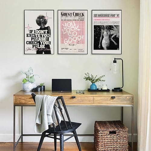 Vintage Pink Canvas Wall Art Set of 3 Funky Hot Girl Pictures You Look So Good Poster Preppy Trendy Paintings Home Wall Decor Aesthetic Disco Ball Bar Cart Prints for Apartment Dorm (12x16in) Unframed thumbnail 8
