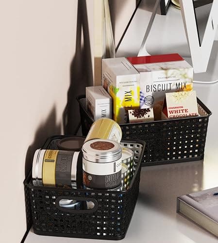 WYT Woven Storage Organizer Basket, 6-Pack Black Plastic Weave Baskets, 10.1 x 7.55 x 4.1 thumbnail 6