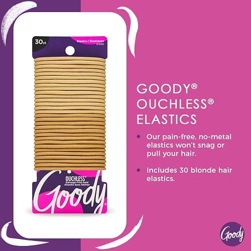 Goody Ouchless Hair Elastics – No Pull, No Breakage, Tangle-Free Hold for Thick, Curly, Coily & Textured Hair – 30 Count, Blonde, Long-Lasting Ponytail Holders for Women & Men thumbnail 3