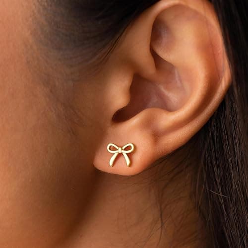 JIAOGE Easter Gifts for Kids Teen Girls - Gold Earrings for Women Girls Bow Earring Jewelry Huggie Hoop Stud Earrings Hypoallergenic CZ Pearl Drop Bow Earring Gifts for Girls Wedding Birthday Gifts thumbnail 4