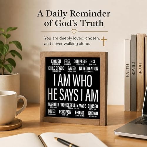 pechpell Christian Office Decor for Women Men, 6 In Wooden Bible Verses Inspirational Sign, Rustic Scripture Art Desk Prayer Room Baptism Table Kitchen Bathroom Motivational Religious Home Decorations thumbnail 4