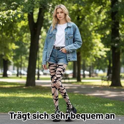 WangVipfei Emo Strumpfhosen Damen, 2 Paar Schwarze Ripped Strumpfhose, Y2K Accessoires für Gothic Punk Style, Grunge Mode für Party und Alltag thumbnail 5