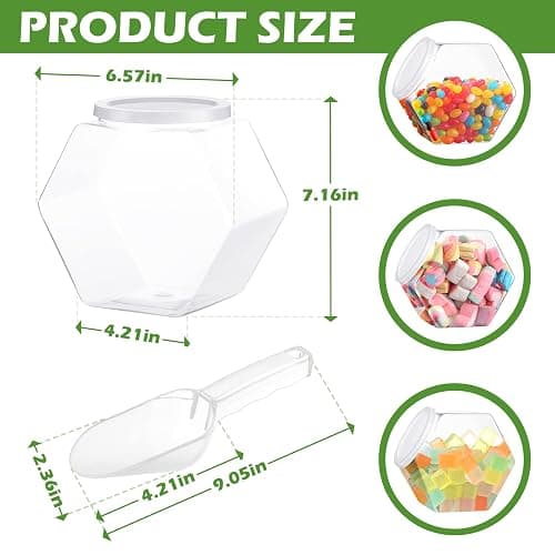 Hoolerry 12 Pcs Plastic Candy Jar with Scoops Set include 6 Hexagon Cookie Jars with Lid for Candy Buffet and 6 Candy Scoops 73 oz Large Storage Jar Clear Food Storage Canisters Kitchen Countertop Jar thumbnail 3