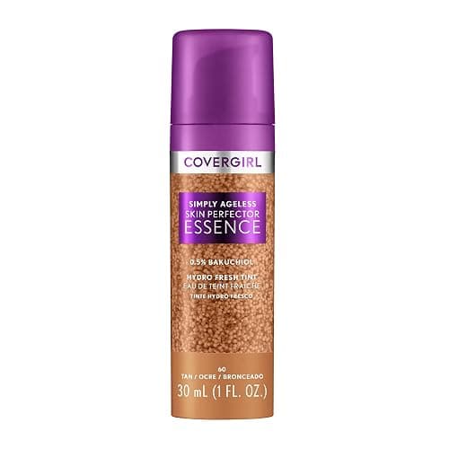 Covergirl Simply Ageless Skin Perfector Essence Foundation, 60 Tan, Tinted Skin Perfector, Skincare Makeup Hybrid, Sheer Tint, Radiant Finish, Skin-Like Finish, Vegan Formula, 1.0oz - Image 1