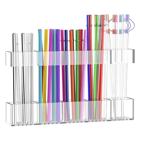 Rycid 9.5” Large Acrylic Straw Holder for Cabinet Door, Reusable Adjustable Two-Part Straws Organizer with Ultra Sticky Adhesive Strips, 2026 Straw Storage for Kitchen Cupboard - Image 1