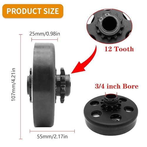 Centrifugal Clutch 3/4" Bore 12 Tooth for #35 Chain, Perfect for Predator 212, Honda GC GX Engines and Most 2-6.5HP Small Engines. Fit for MiniBike, Go Kart, Lawnmower, Included Bolt and Washer Kit. thumbnail 3