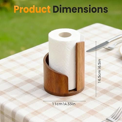 Wooden Paper Towel Holder, 2026 New Mountain Paper Towel Holder Countertop with Mango Wood Base and Iron Rod Fits Standard/Jumbo Rolls, Countertop Towel Stand for Kitchen and Bathroom (Brown) thumbnail 3
