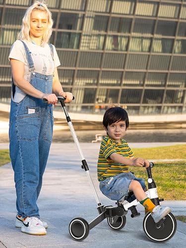 XJD Toddler Bike, 6 in 1 Folding Toddler Tricycle for 1-4 Year Old with Parental Control Handle, Balance Bike with Removable Pedal, Backrest, Adjustable Seat Height, First Birthday Gifts thumbnail 9