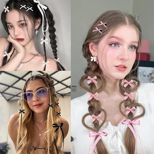 Mini Hair Bows for Women Girls Cute Hair Clips Small Alligator Long Tail Hair Ribbon Accessories -3 Styles -36P - Black White Pink thumbnail 4