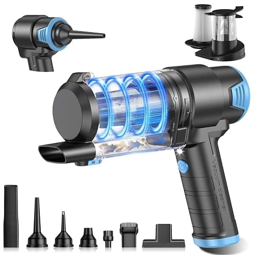 KMM Handheld Car Vacuum Cleaner, 16000PA Air Duster & Vacuum Cleaner, 120W High Power Hand Held Vacuum Cordless, Portable Vacuum Rechargeable with Multi-Nozzles & LED Light for Car, Home, Pet, Office - Image 1