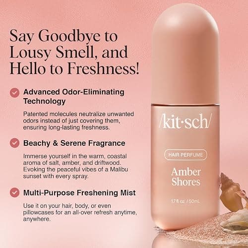 Kitsch Hair Perfume for Women - Amber Shores | Clean, Deodorizing & Patented Odor-Eliminating Technology Hair Spray & Body Mist - Freshen Hair, Body & Pillows - Woody Aquatic Scent - 50mL thumbnail 2
