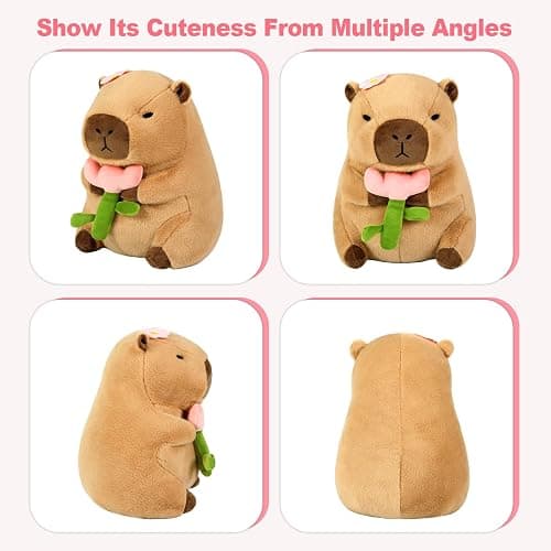 shownicer Plüschtier Capybara Kuscheltier Stofftier Kawaii Capybara Plüsch Kissen Spielzeug Wurfkissen Geschenk für Kinder Mädchen 3+ Jahre (Blume, 30cm) thumbnail 8