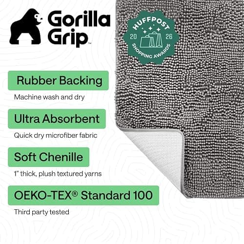 GORILLA GRIP Bath Rug Mat for Bathroom, Absorbent Chenille, 24x17 Gray | Soft Thick Quick Dry Microfiber Mats, Rubber Backing, Machine Washable Tub and Shower Floor Rugs, Home Decor Essentials thumbnail 2