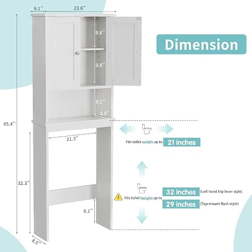 Shintenchi Over the Toilet Storage Cabinet, Bathroom Shelf Organizer with Anti-Tip Device Small Freestanding Space Saver with Adjustable Shelf，White thumbnail 2