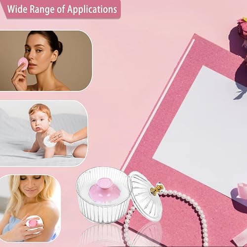 Oslynia Acrylic Powder Puff Container with 6 Reusable Puffs, 3.4 inch Dusting Powder Organizer for Women & Baby Talc-Free Body Powder, Large Capacity Cosmetic Powder Storage thumbnail 4