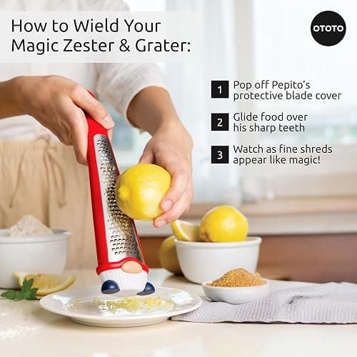 OTOTO Grater - Stainless Steel, BPA Free, Dishwasher Safe, Fun Kitchen Gadget, Vegetable Shredder, Cute Kitchen Gifts & Accessories (Pepito Gnome Grater, Red) thumbnail 8