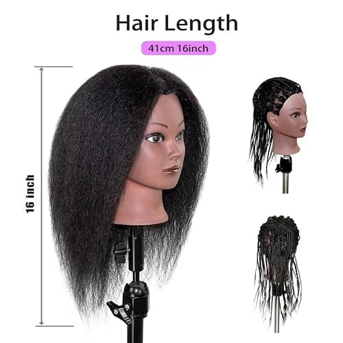 LUNGCYX Mannequin Head Human Hair, Cosmetology Manikin With 100% Real Human Hair Doll Head for Hairdresser Training Practice Braiding Hair Styling (BLACK-508) thumbnail 2