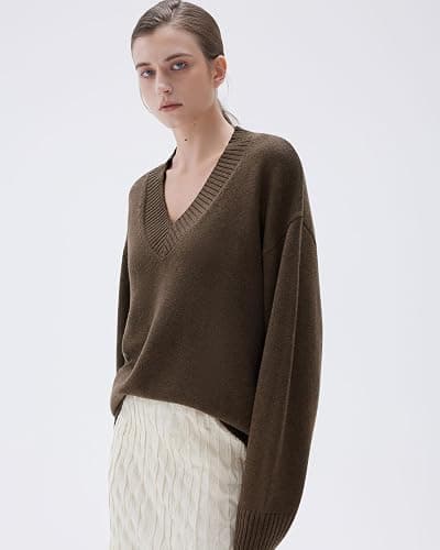 SUUKSESS Women Cashmere Oversized V Neck Pullover Sweaters Long Sleeve Jumpers thumbnail 2