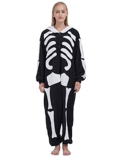 ULEEMARK Women's Adult Pajamas Unisex Animal Onesies Novelty Pyjamas Nightwear Halloween Homewear OnePiece Cosplay Costume Loungewear - S - Skull thumbnail 5