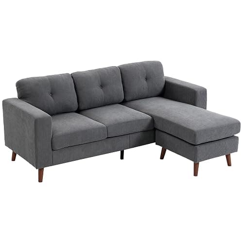 Switdo Ecksofa 3-Sitzer 192 cm Dunkelgrau umkehrbarer Chaiselongue Cord-Optik kompakt für kleine Räume - Image 1