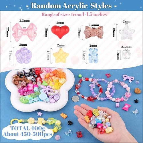 TINKRSTUFF Assorted 500PCS 10 Colors Mixed Acrylic Beads for Bracelet Making, Flower Bow Butterfly GummyBear Aesthetic Bracelet Charms,Cute Beads for Jewelry Making DIY Necklace Keychain Phone Charm thumbnail 2