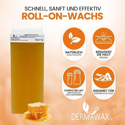 DERMAWAX Roll-on Wachspatronen Honig 6×100 ml – Warmwachs Nachfüllset | 6 Roll-on-Warmwachspatronen mit Honig für 100-ml-Wachswärmer – Vliesstreifen erforderlich; Gerät nicht enthalten thumbnail 7