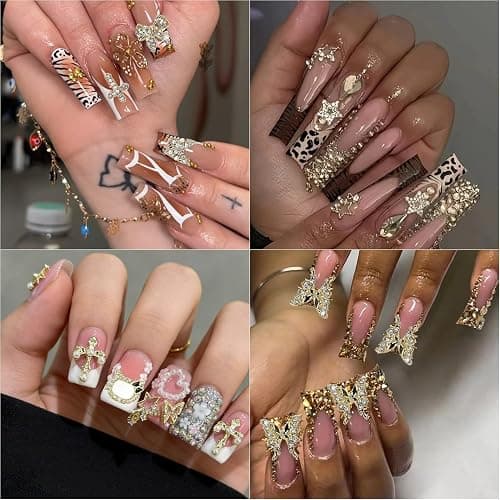 40Pcs Gold Nail Charms Nail Art Rhinestone Gems 3D Sparkling Nails Jewelry for Acrylic Nail Tips Accessories for Women DIY Nail Decorations thumbnail 3