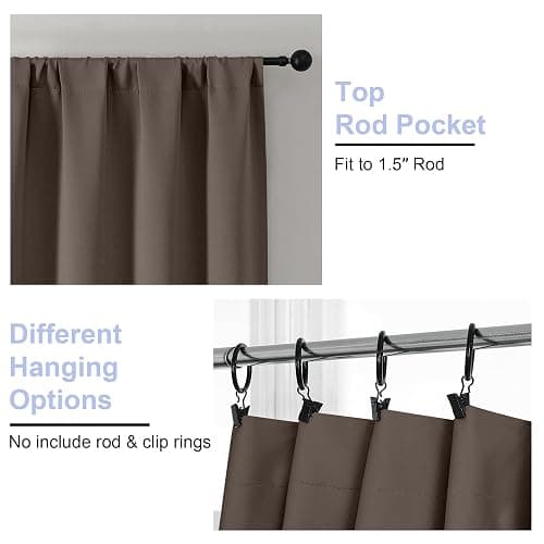 Simplebrand Ava Brown Blackout Curtains for Bedroom 63 Inch Length 2 Panels Set, Solid Thermal Insulated Energy Saving Rod Pocket Window Treatment Curtains Blackout Drapes, W40 x L63 Inch, Brown thumbnail 4