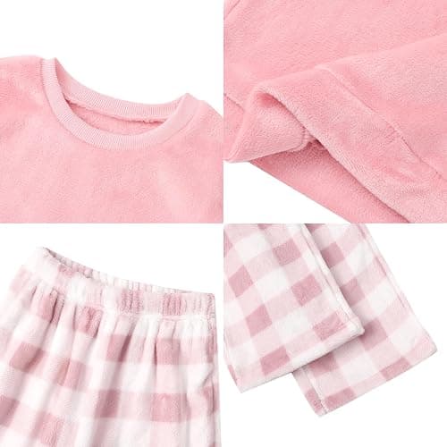 Weixinbuy Girls Fuzzy Pants Set Winter Flannel Fleece Outfits Pajamas Set for Kids Girls Crewneck Top & Plaid Pants Sweatsuit thumbnail 7