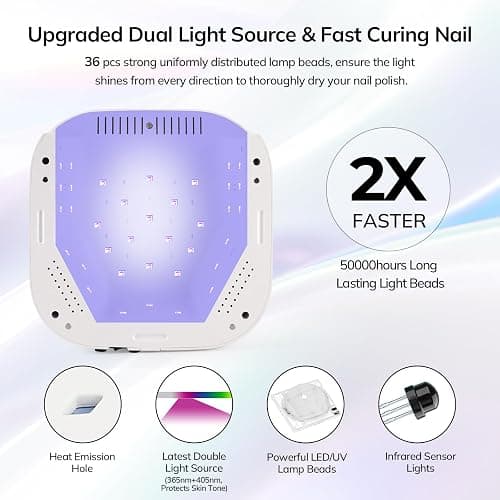 Lavinda UV LED Nail Lamp, Cordless Nail Lamp 54W Rechargeable Nail Dryer Gel Polish Light with Large LCD Display, Professional Gel Curing Lamp with 4 Timer Setting Auto Sensor for Salon and Home - White thumbnail 3